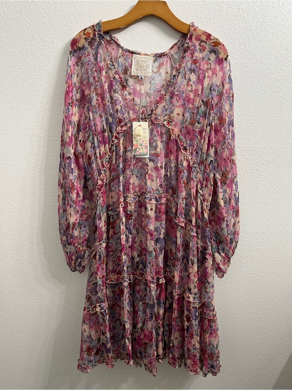 Johnny Was Jade Skylar Mini Dress Women’s Medium Pastel Colors Long Sleeve Silk